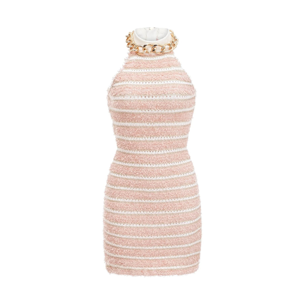 Fabiola Mini Dress - Halterneck - Sleeveless - Chain - link embellishment - Knitted construction