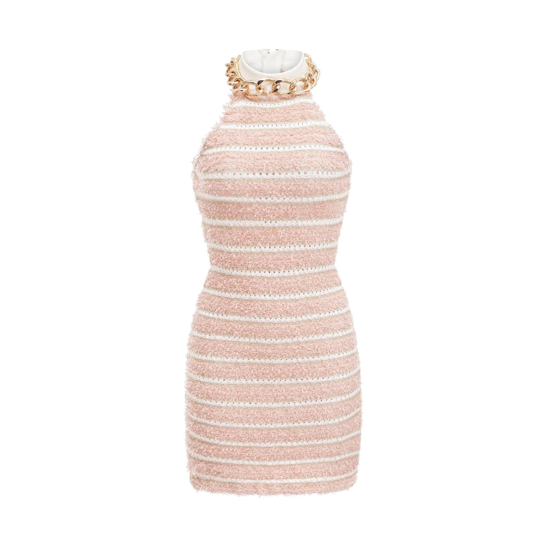 Fabiola Mini Dress - Halterneck - Sleeveless - Chain - link embellishment - Knitted construction
