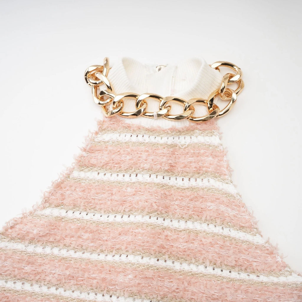Fabiola Mini Dress - Halterneck - Sleeveless - Chain - link embellishment - Knitted construction