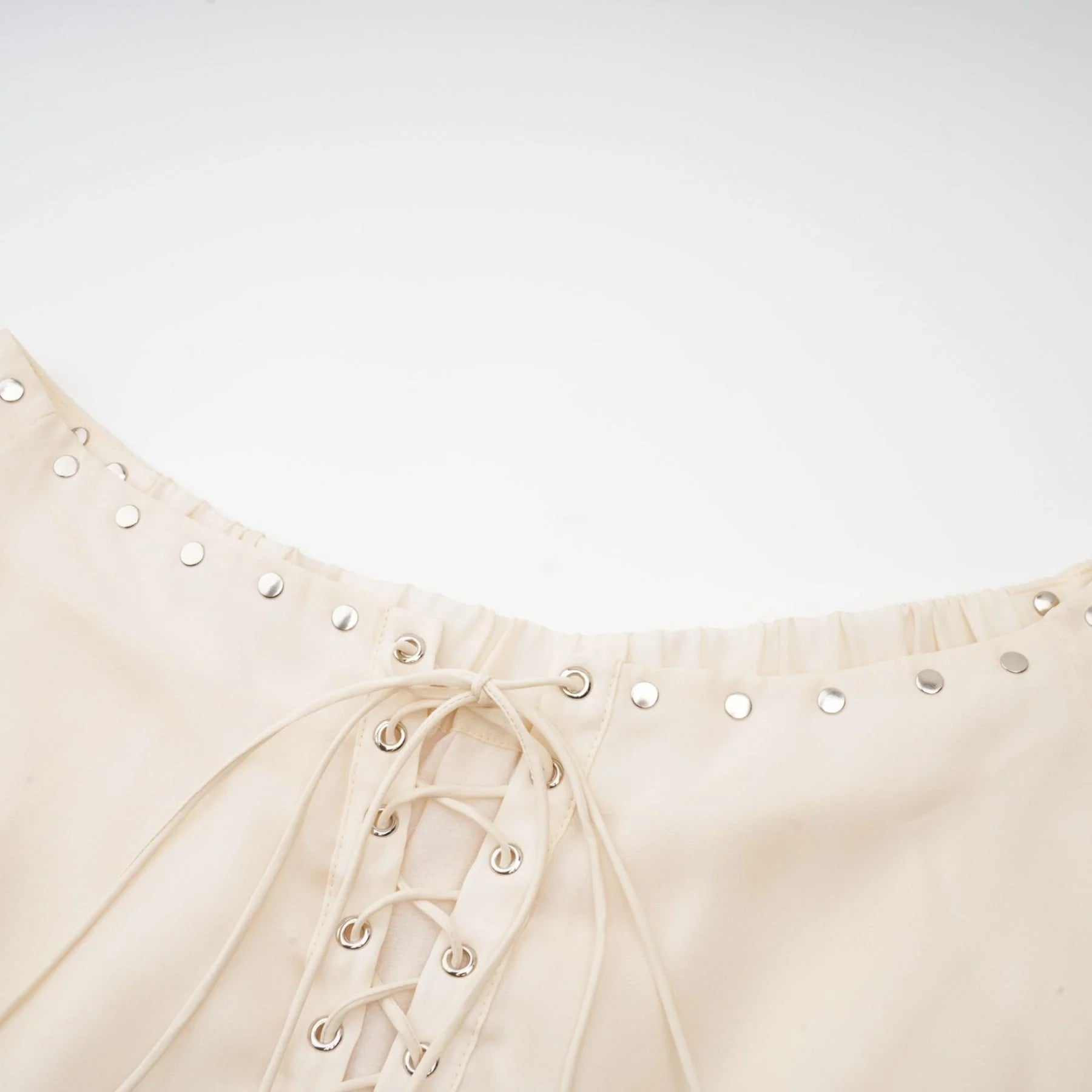 Fabiola Mini Dress - Off the Shoulder - Double Layered - Front Tie Fastening - Lace - Up Detail - Flared Hem