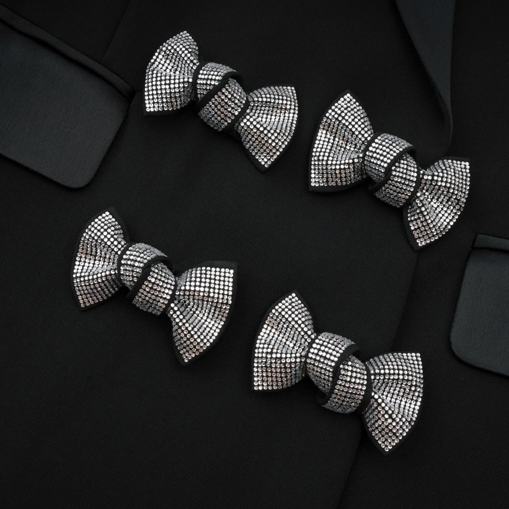 Faith Blazer - Long Sleeves - Peak Lapels - Shoulder Pads - Crystal - Embellished Bow Detail