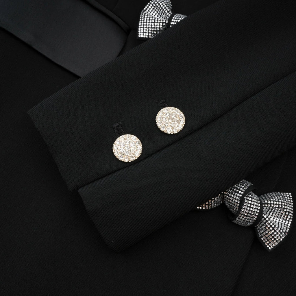 Faith Blazer - Long Sleeves - Peak Lapels - Shoulder Pads - Crystal - Embellished Bow Detail