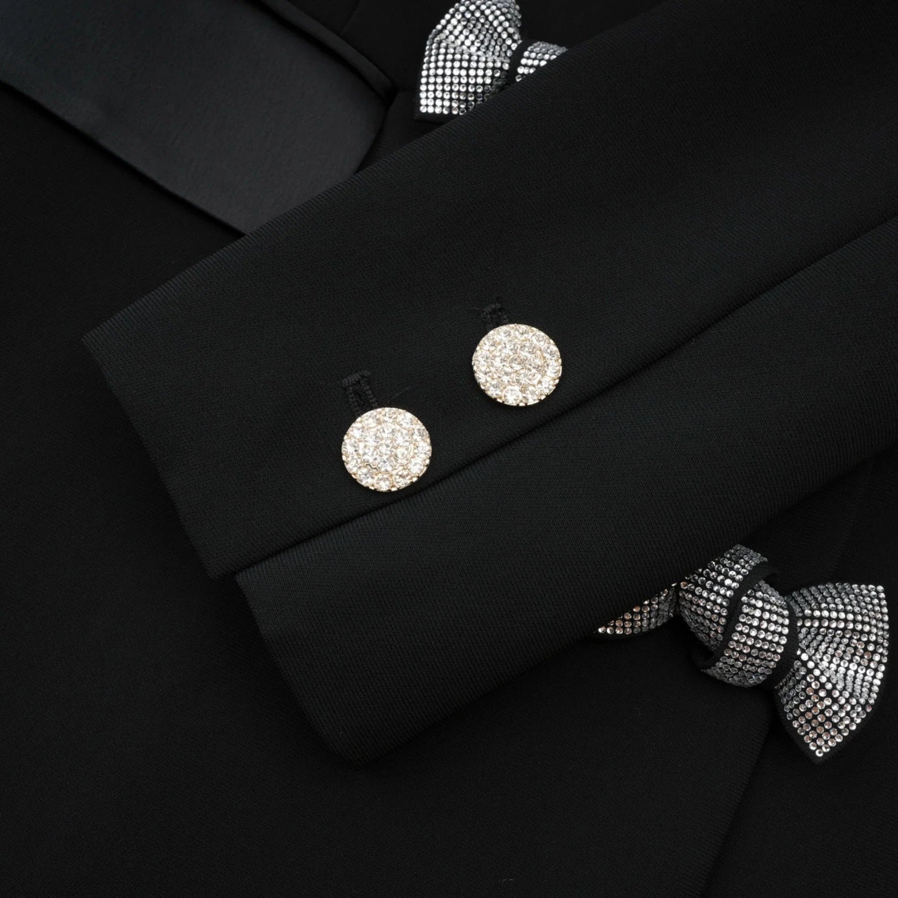 Faith Blazer - Long Sleeves - Peak Lapels - Shoulder Pads - Crystal - Embellished Bow Detail