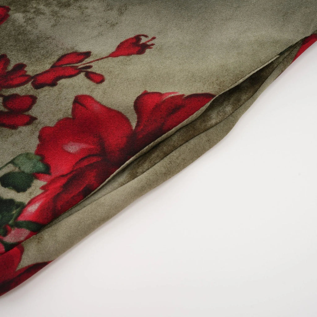 Faith Floral Midi Dress - V - Neck Design - Short Sleeve - Pleated Detailing - Front Button Closure