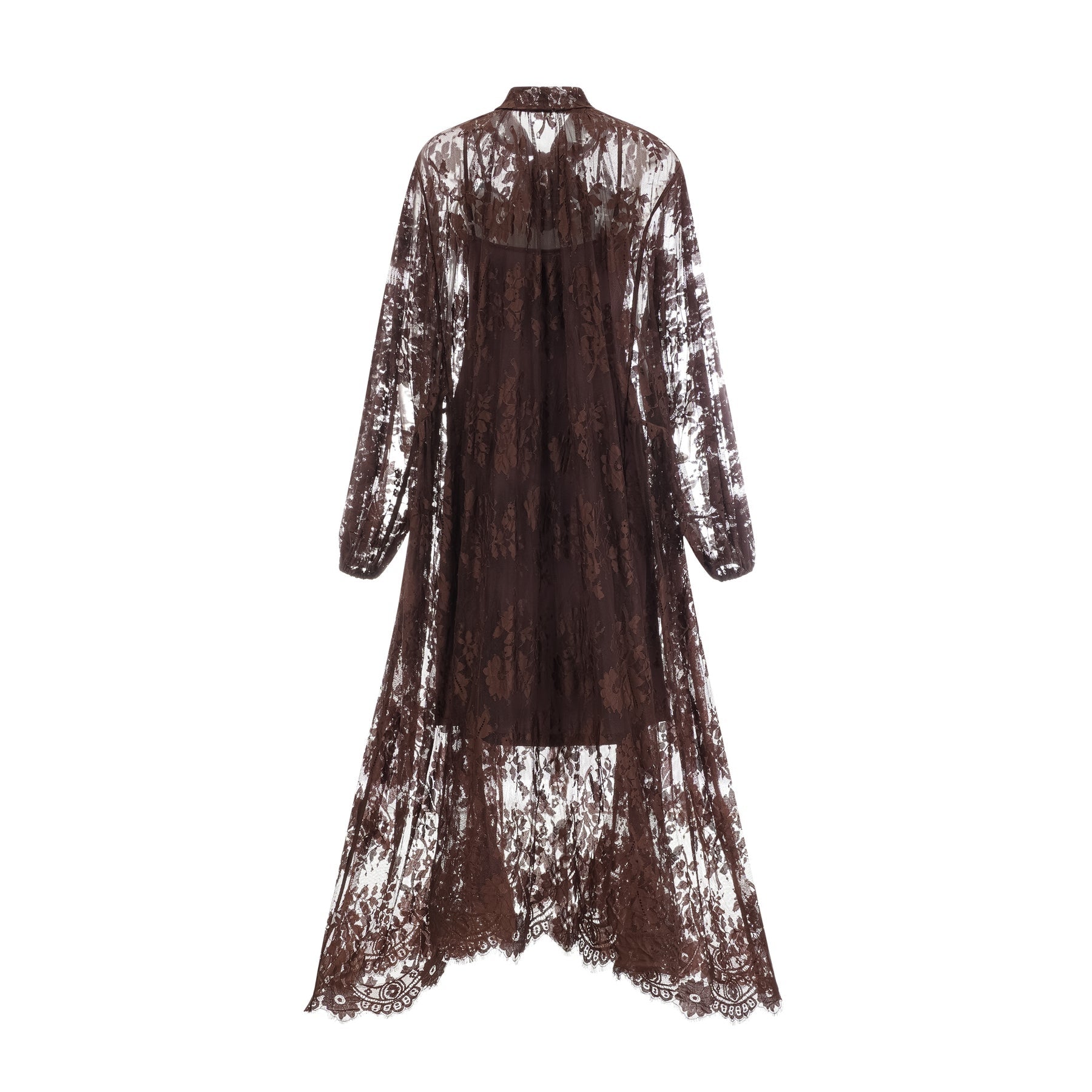 Faith Midi Dress - Long Sleeves - Chantilly Lace - Self - Tie Design - Asymmetric Hemline