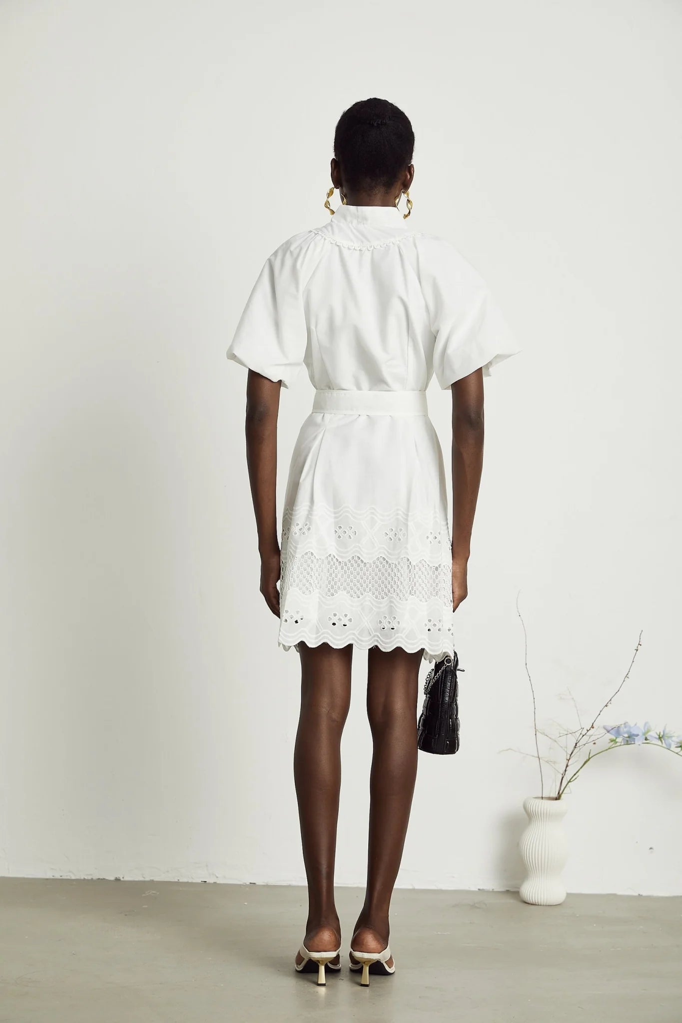 Faith Mini Dress - V - neck - Short sleeves - Cut - out detailing - Belted waist