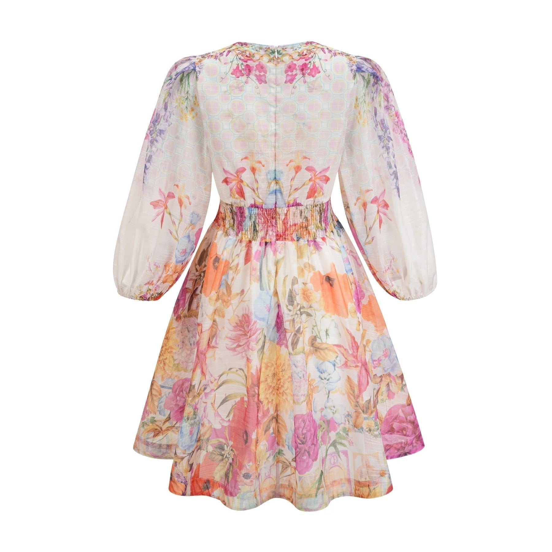 Federica Floral Mini Dress - V Neck - Flared Skirt - Short Sleeves