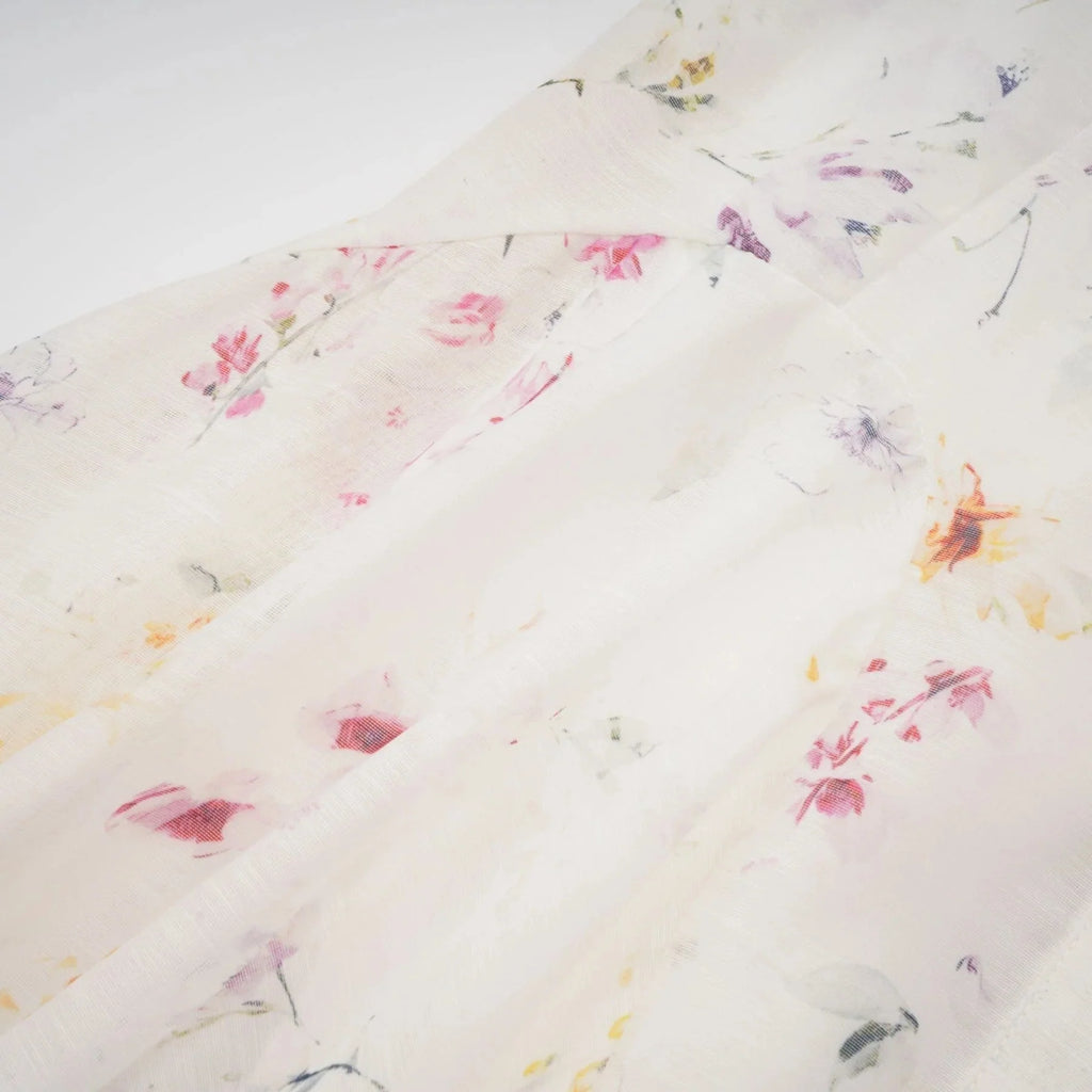 Federica Midi Dress White Floral Print Calf Length Button Fastening