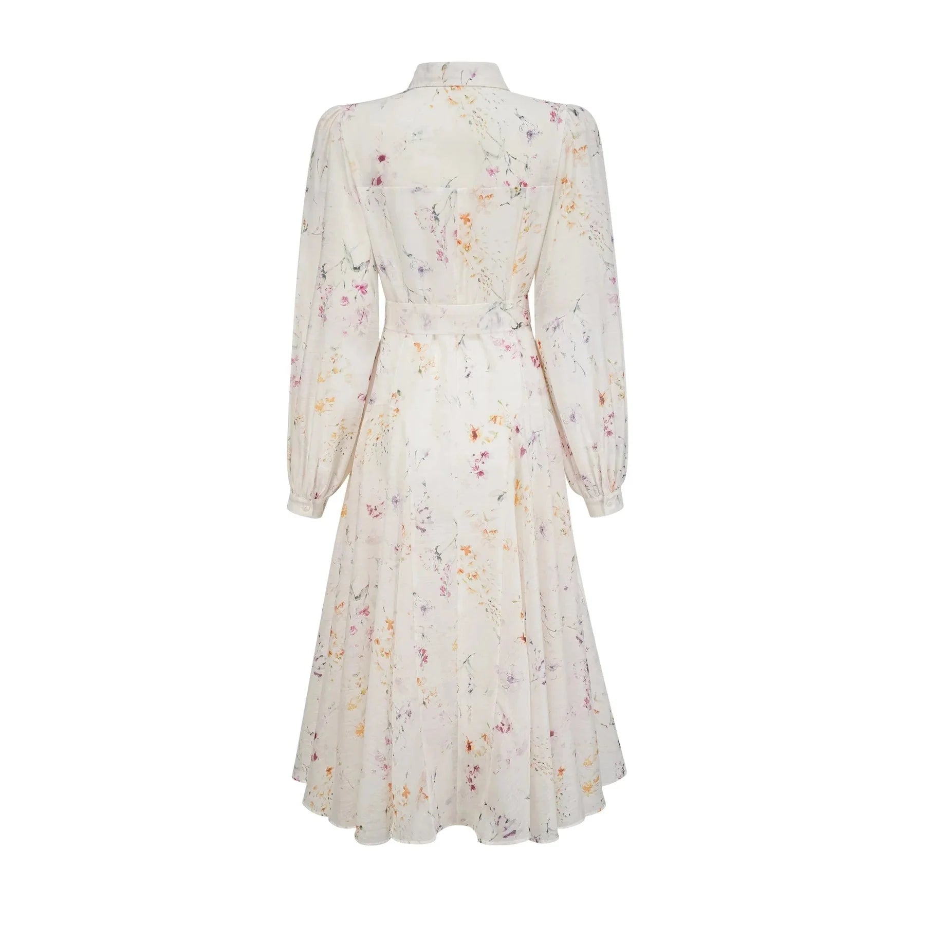 Federica Midi Dress White Floral Print Calf Length Button Fastening