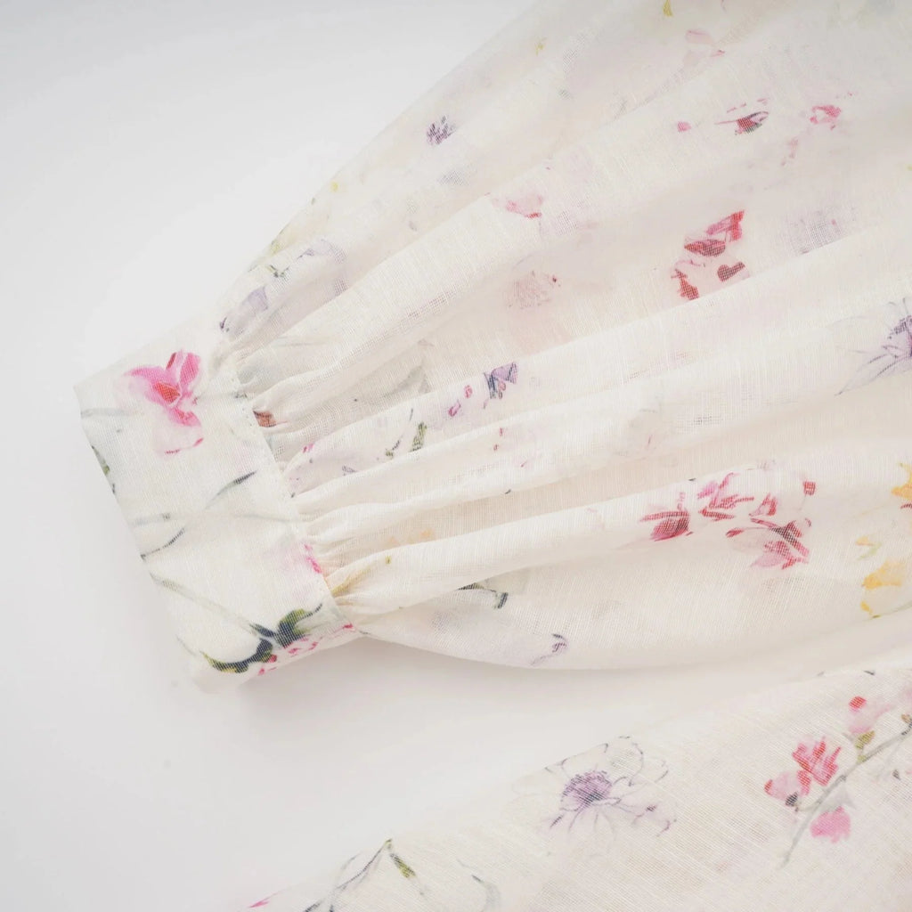 Federica Midi Dress White Floral Print Calf Length Button Fastening