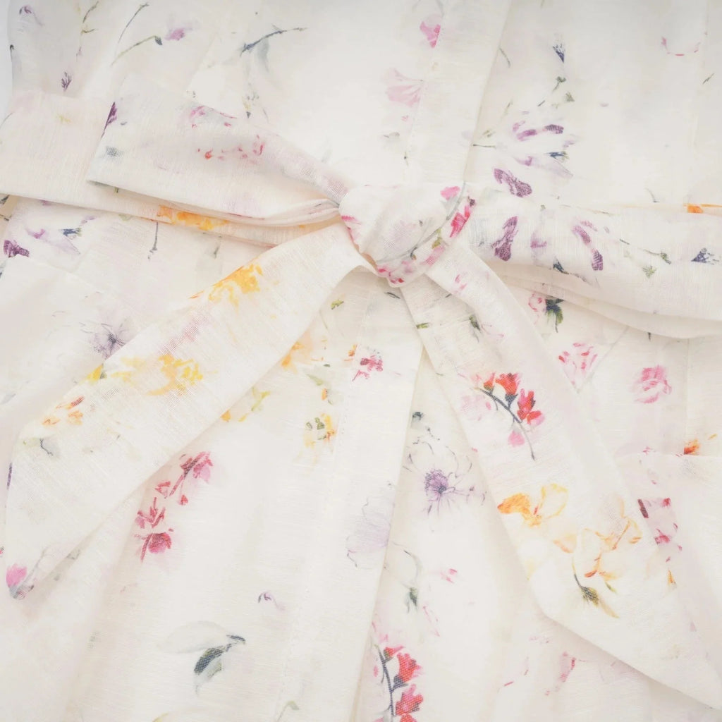 Federica Midi Dress White Floral Print Calf Length Button Fastening