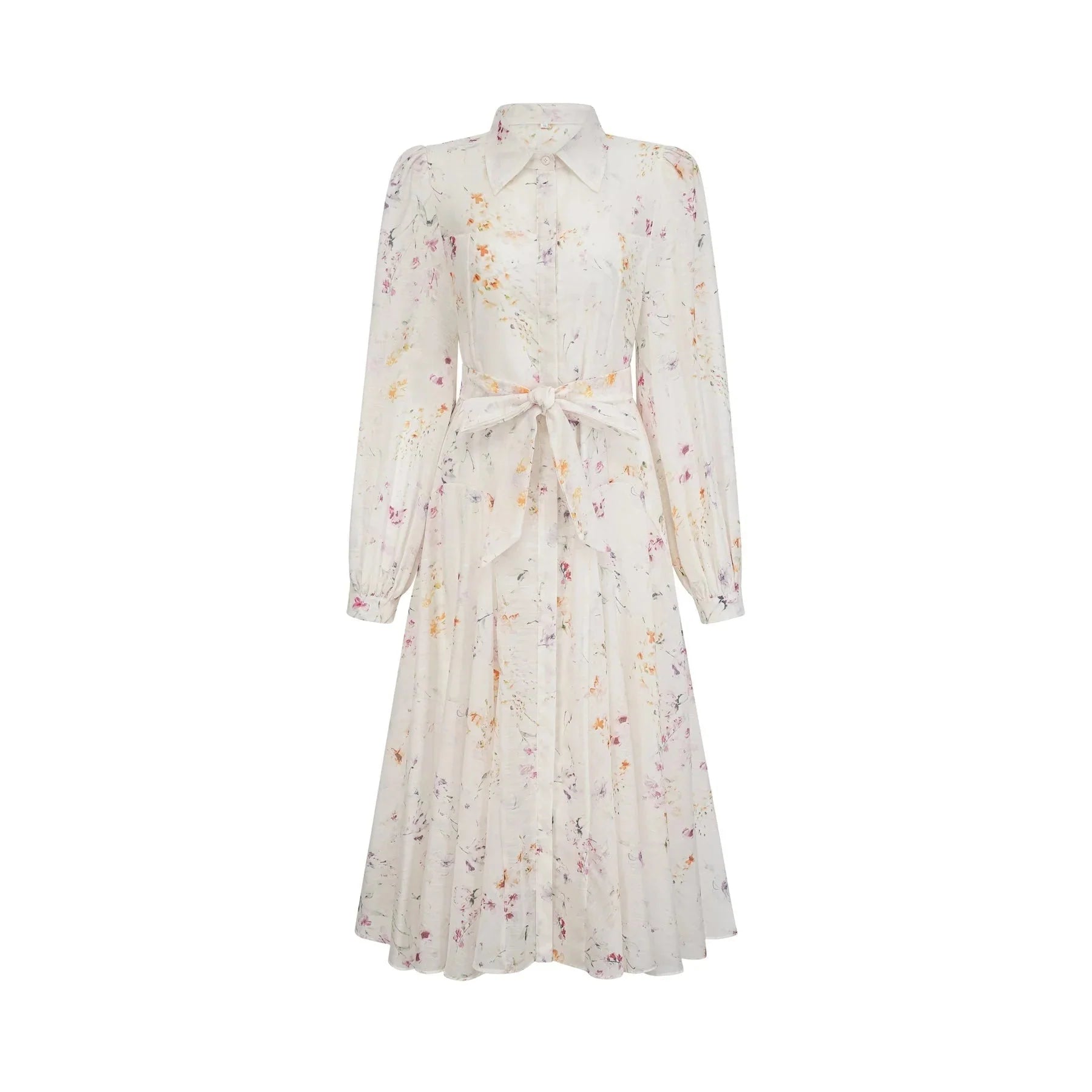 Federica Midi Dress White Floral Print Calf Length Button Fastening