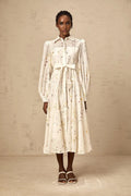 Federica Midi Dress White Floral Print Calf Length Button Fastening