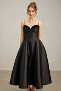 Felicita Midi Dress - V Neck - Sleeveless - Flared Skirt - Splicing Design - Rear Zip Fastening