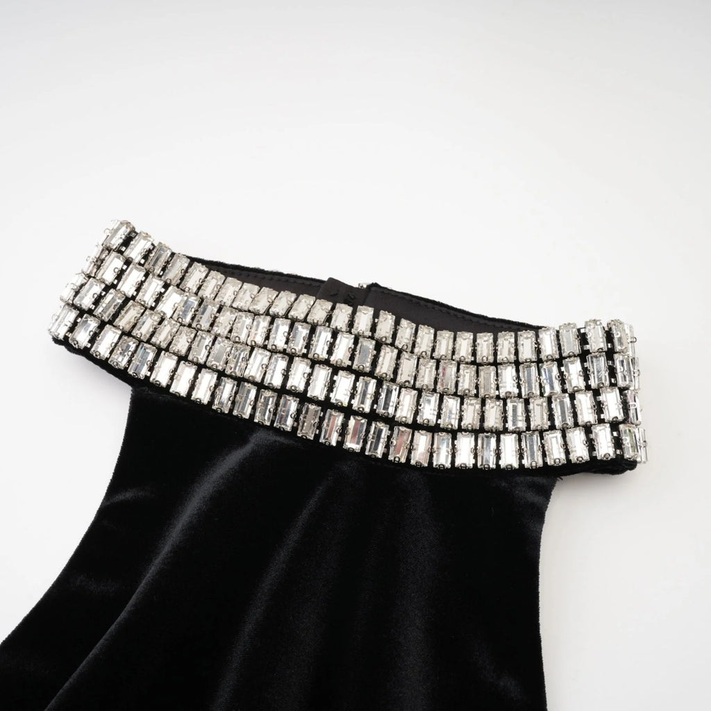 Felicita Sleeveless Roll Neck Dress – Crystal Embellished – Side Slit – Ankle Length – Elegant Fit