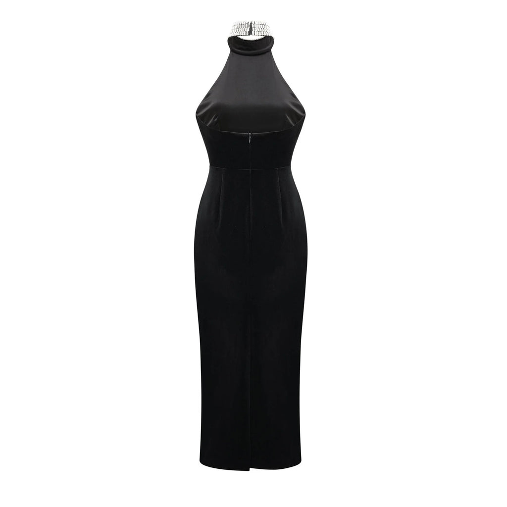 Felicita Sleeveless Roll Neck Dress – Crystal Embellished – Side Slit – Ankle Length – Elegant Fit