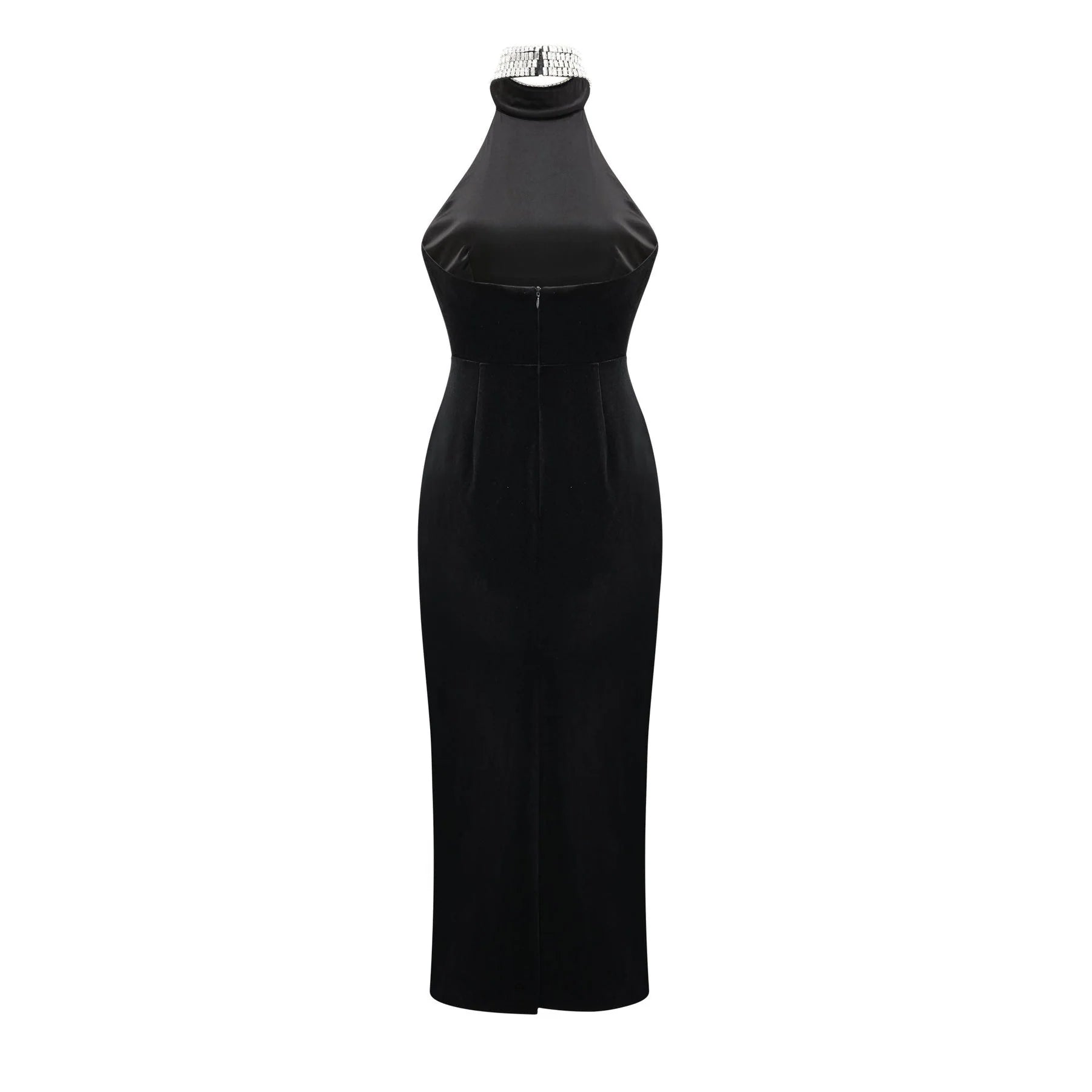 Felicita Sleeveless Roll Neck Dress – Crystal Embellished – Side Slit – Ankle Length – Elegant Fit