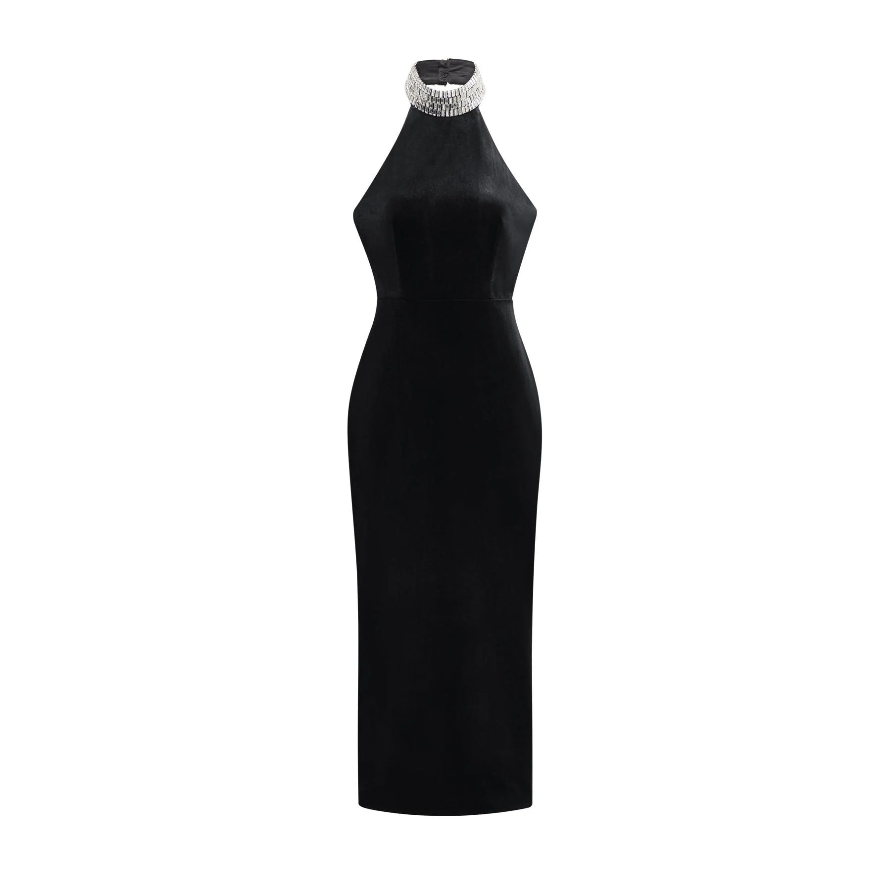 Felicita Sleeveless Roll Neck Dress – Crystal Embellished – Side Slit – Ankle Length – Elegant Fit