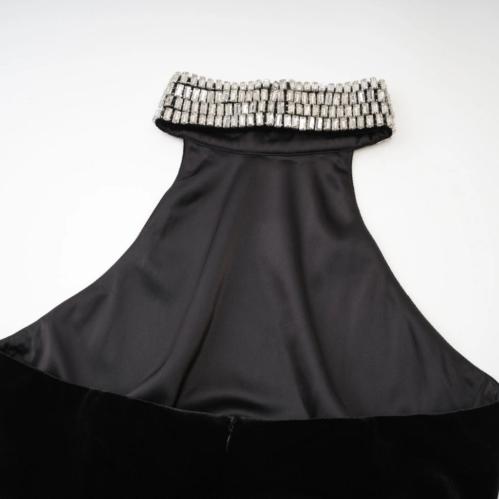 Felicita Sleeveless Roll Neck Dress – Crystal Embellished – Side Slit – Ankle Length – Elegant Fit