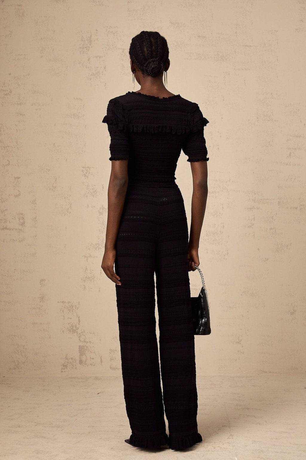Felicita Top & Trousers - Crochet Knit - Ruffled Trim - Wide Leg - Maxi Length