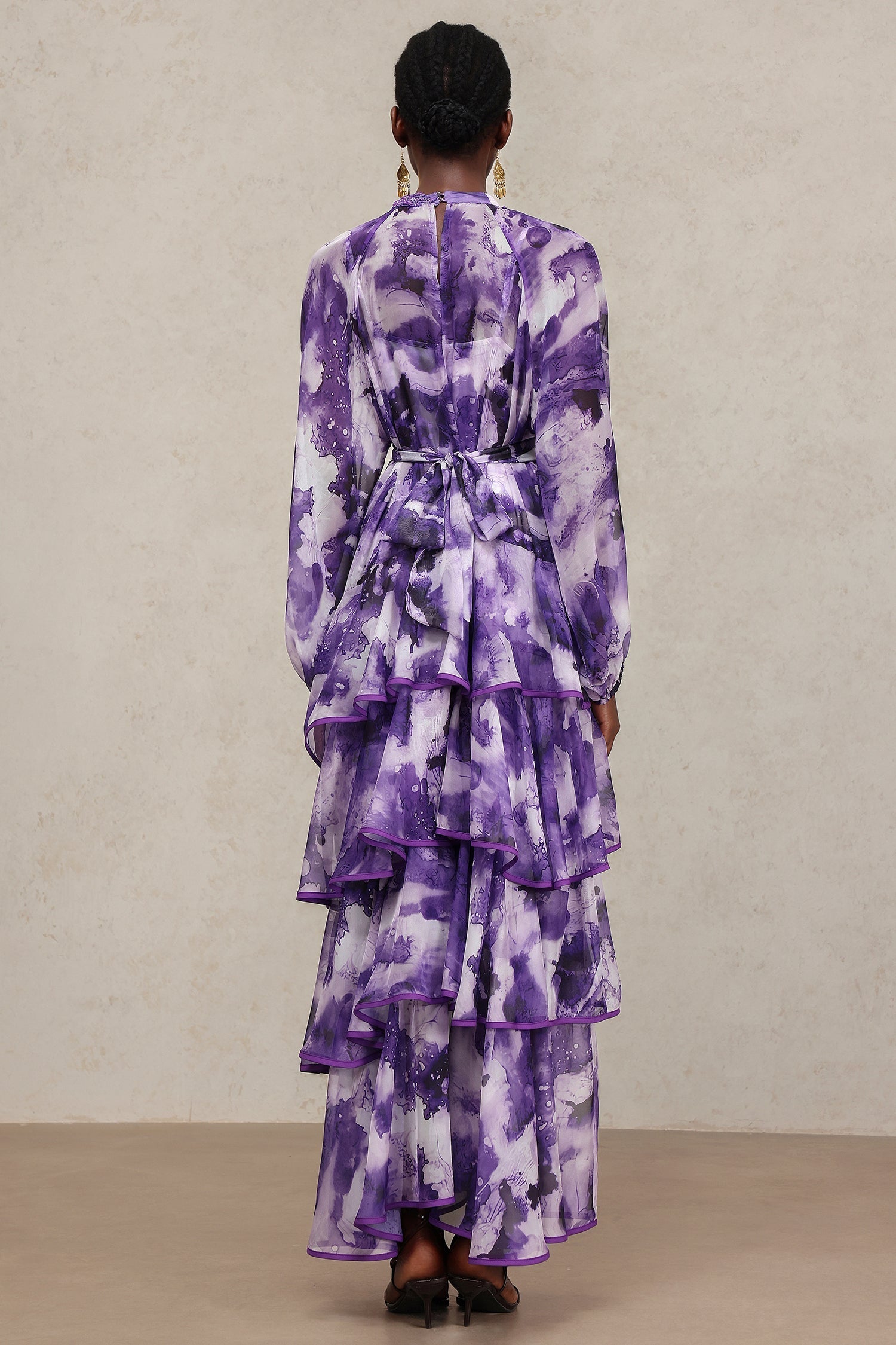 Felicity Purple Floral Lace Long Sleeve Layered Skirt Dress