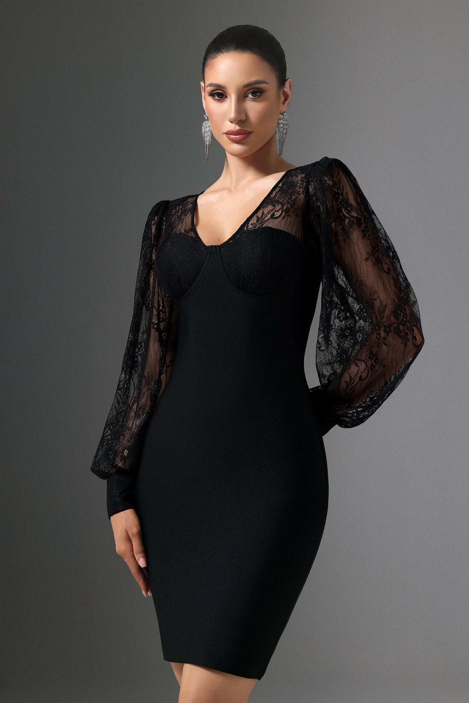 Filippa Black Lace Detail V-Neck Dress for Women