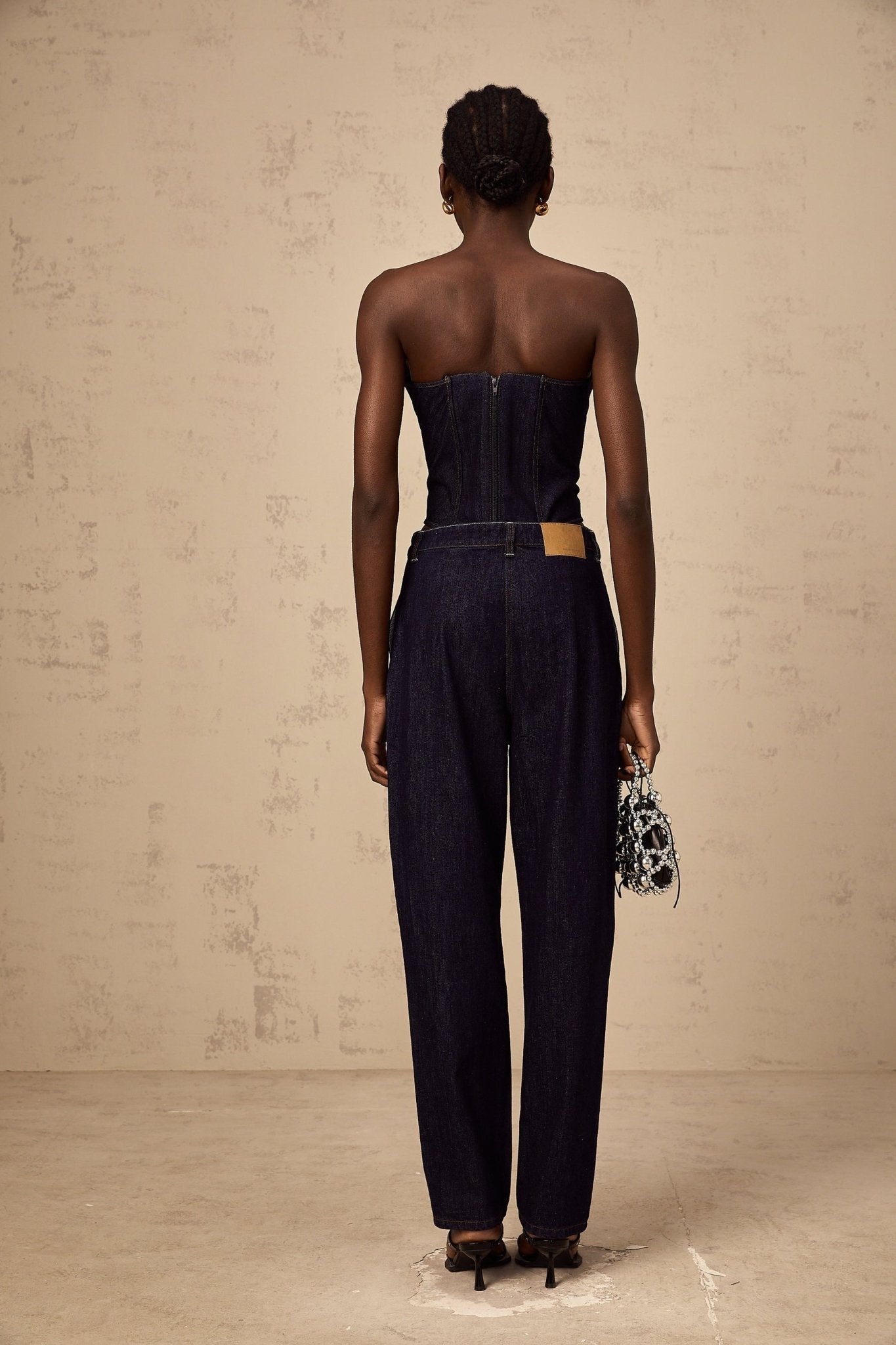 Filippa Denim Top - Off - the - shoulder Design - Contrast Stitching - Cinched Waist - Rear Zipper