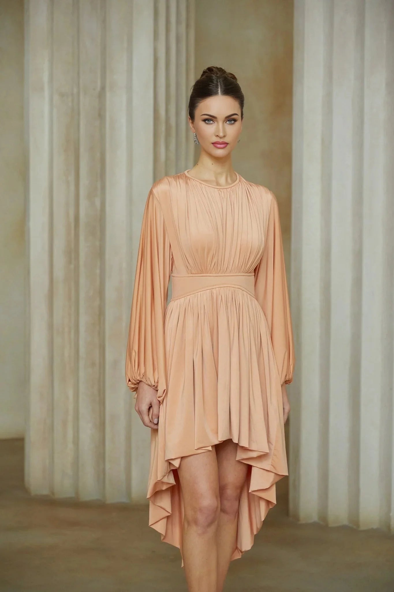 Filippa Midi Dress Pink Pleated Asymmetrical Calf - Length