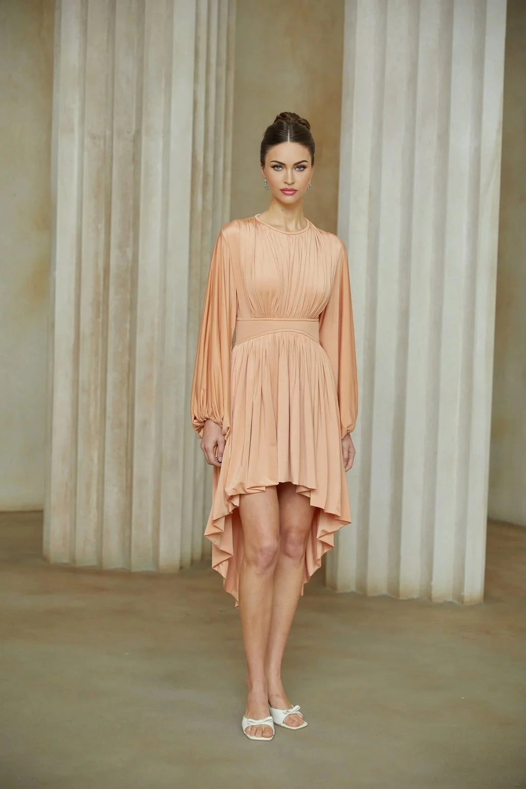 Filippa Midi Dress Pink Pleated Asymmetrical Calf - Length