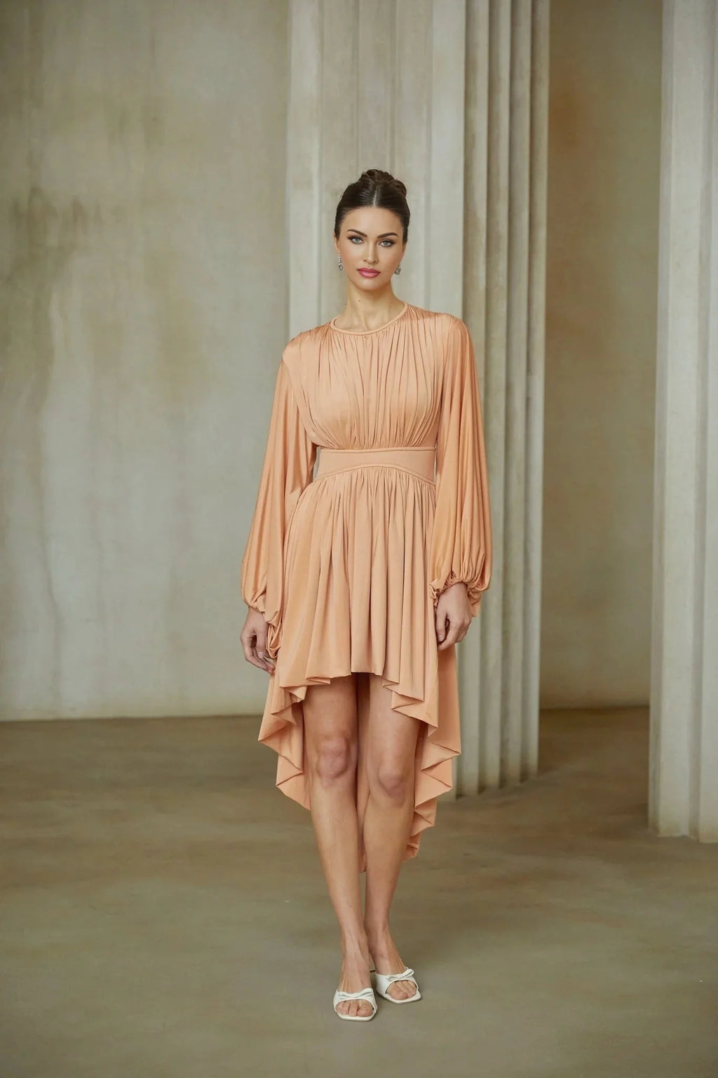 Filippa Midi Dress Pink Pleated Asymmetrical Calf - Length