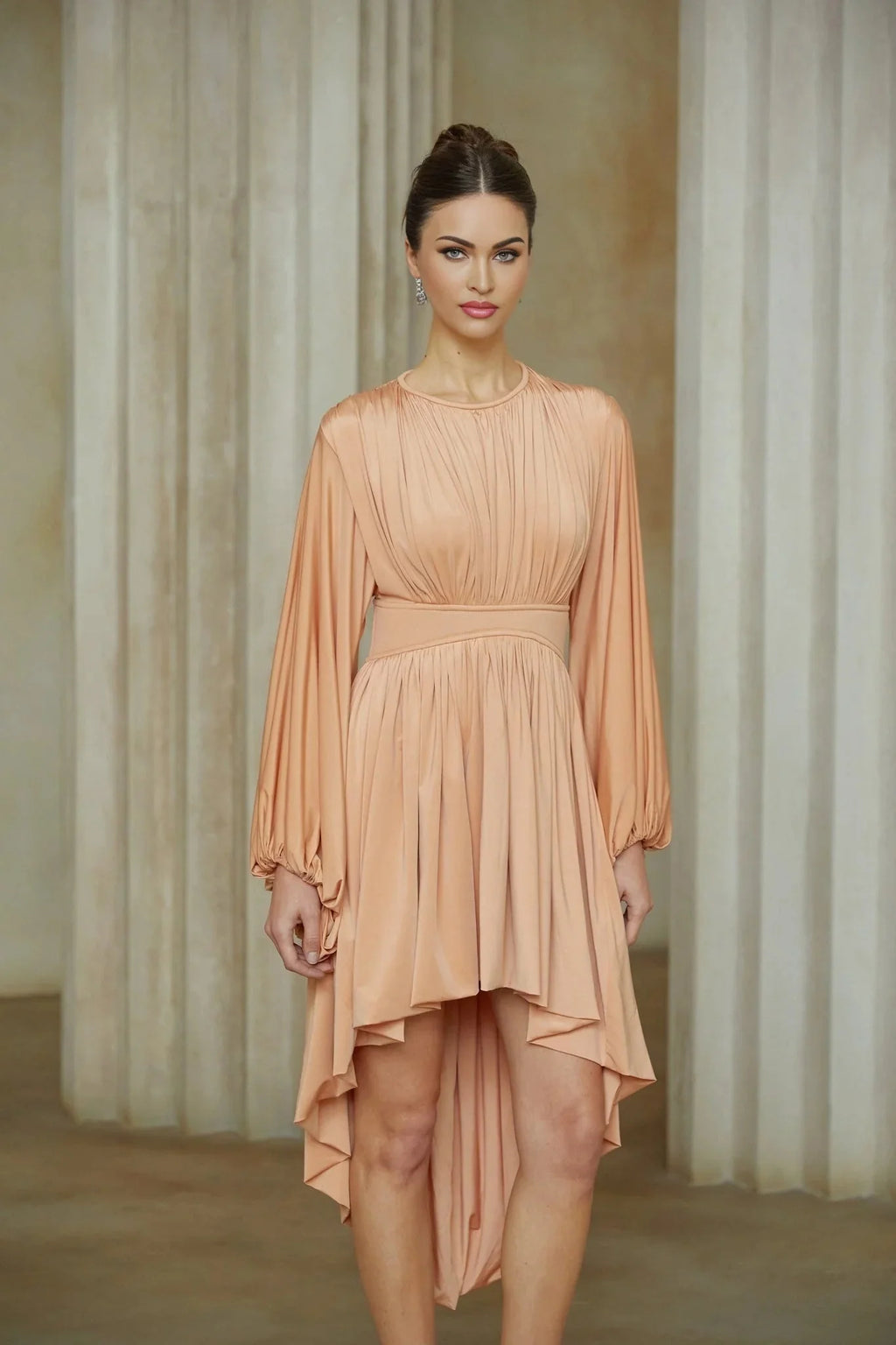 Filippa Midi Dress Pink Pleated Asymmetrical Calf - Length