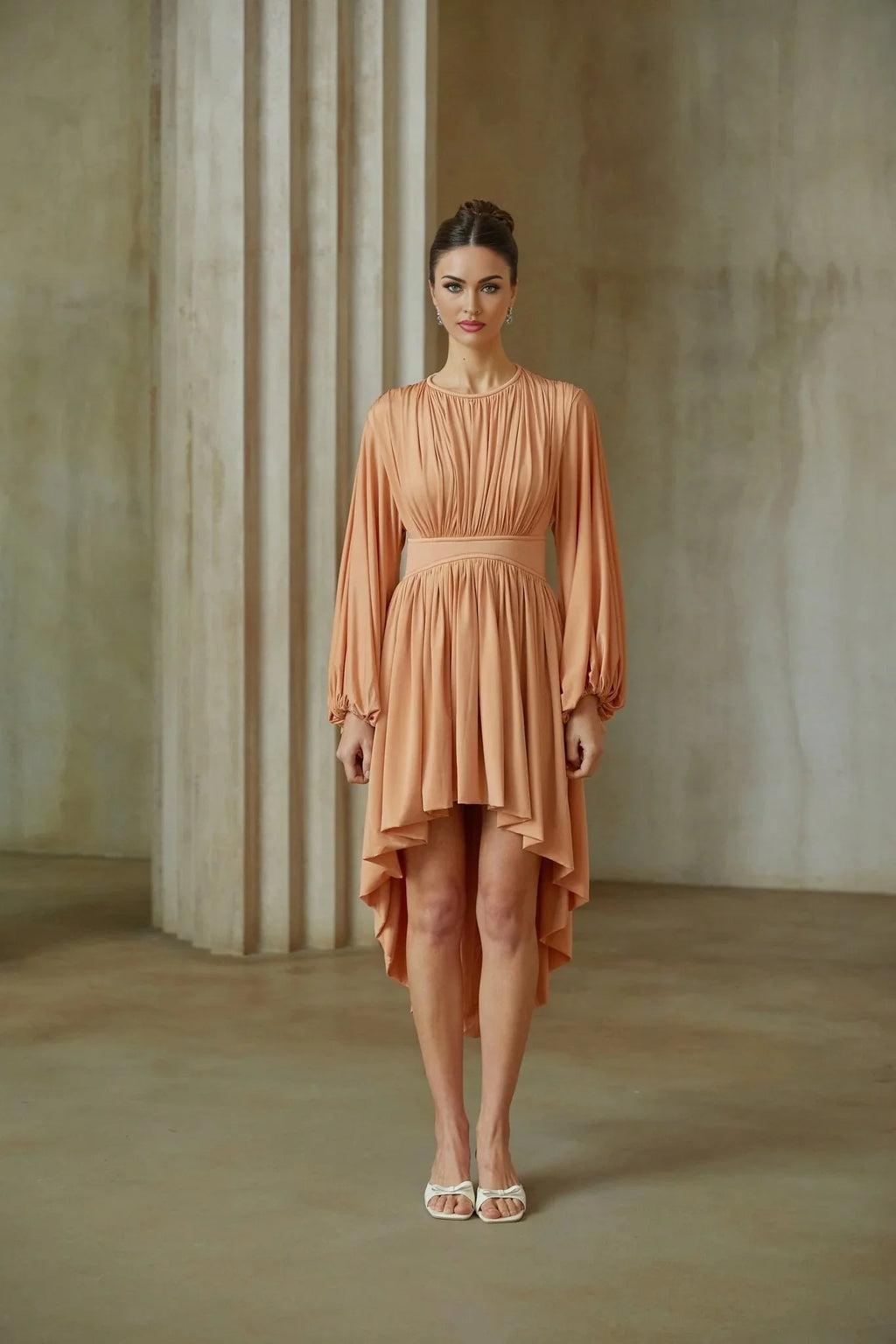 Filippa Midi Dress Pink Pleated Asymmetrical Calf - Length
