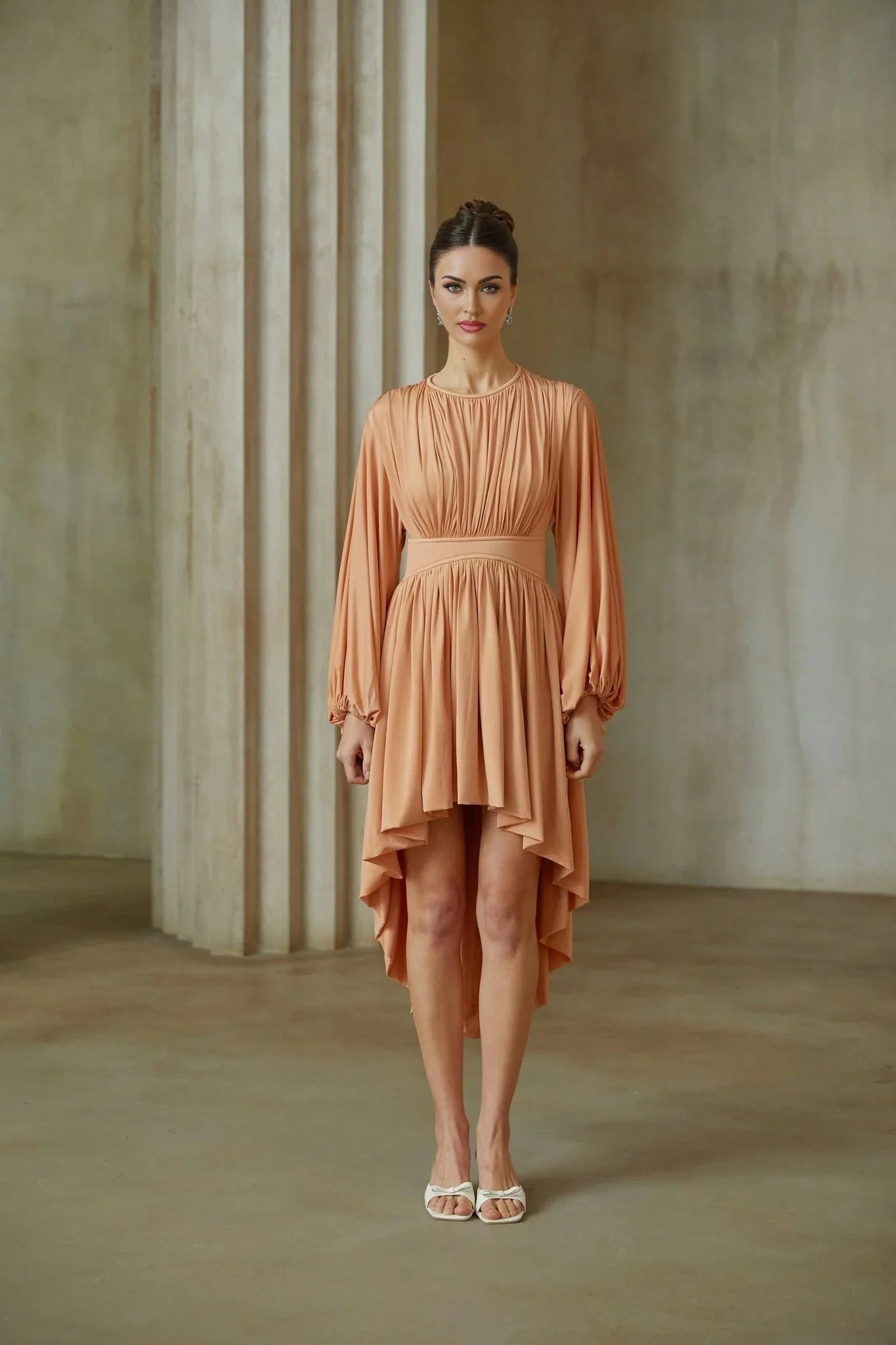 Filippa Midi Dress Pink Pleated Asymmetrical Calf - Length