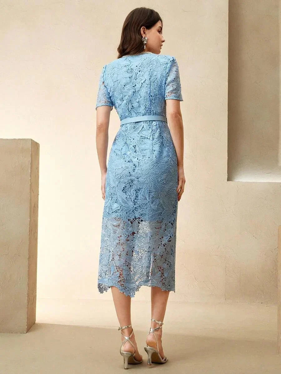 Filippa Midi Dress - Round Neck - Wedding - Regular Sleeve - High Waist - Elegant