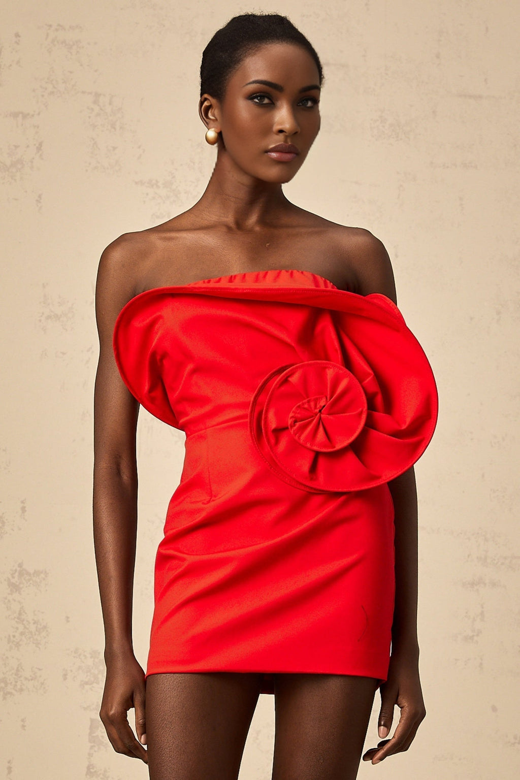 Filippa Strapless Mini Dress - Floral Appliqué - Boned Bodice - Stretch Design - Off the Shoulder