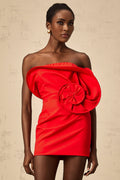 Filippa Strapless Mini Dress - Floral Appliqué - Boned Bodice - Stretch Design - Off the Shoulder