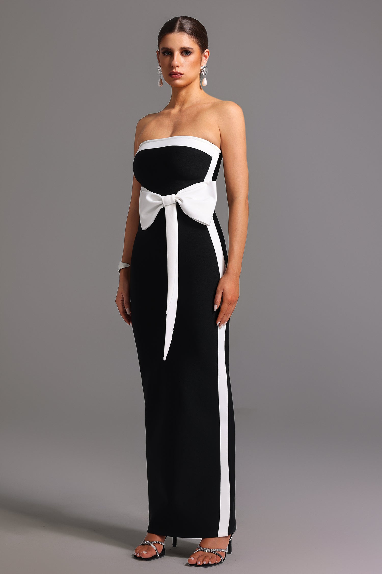 Fiona Black Strapless Bow Detail Dress for Special Occasions and Events
