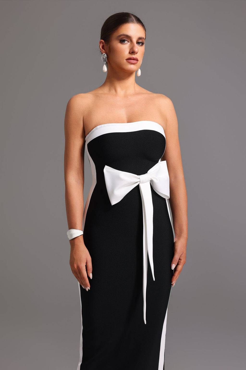 Fiona Black Strapless Bow Detail Dress for Special Occasions and Events