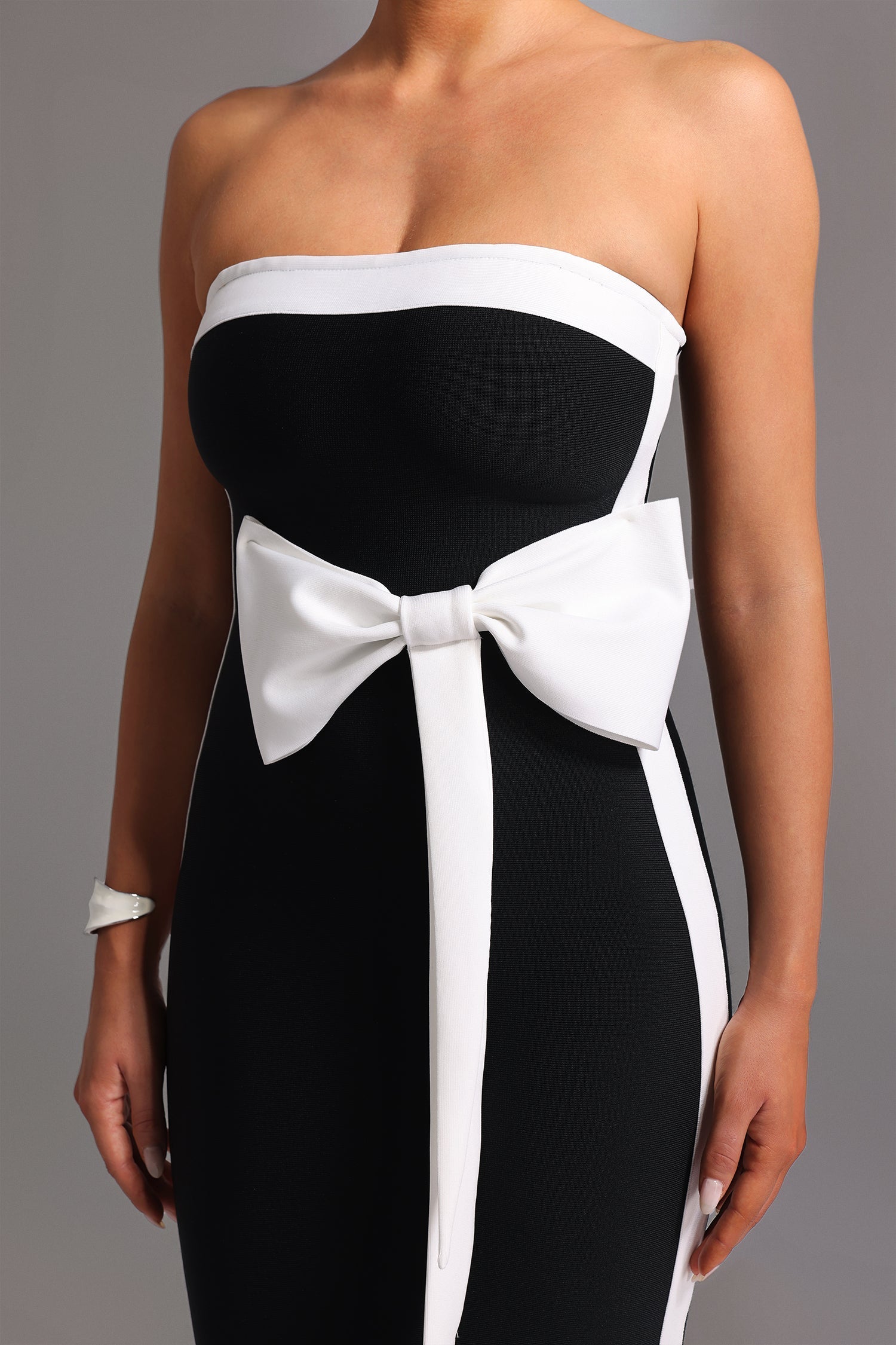 Fiona Black Strapless Bow Detail Dress for Special Occasions and Evening Events