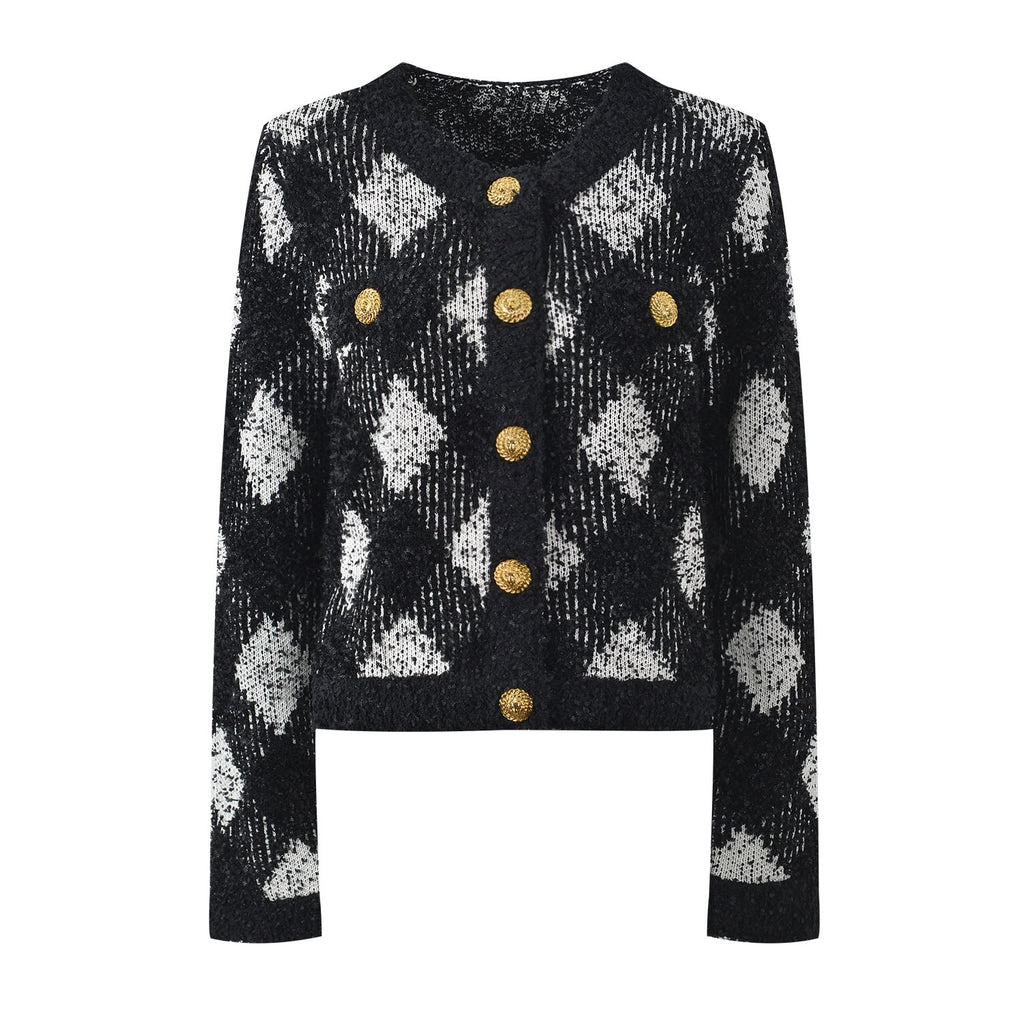 Fiona Cardigan - Classic Cropped Silhouette - Chic Argyle Pattern - Cozy Knit Fabric