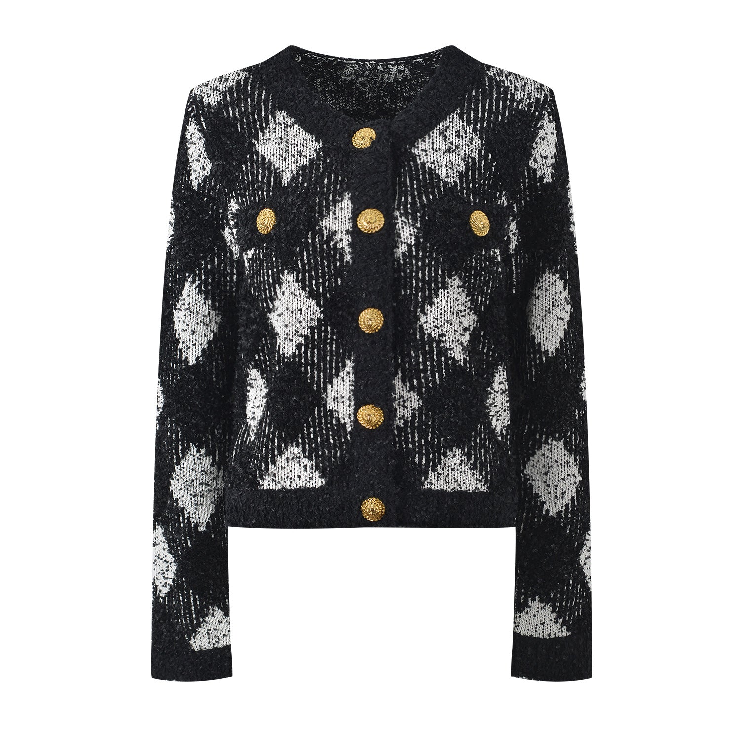 Fiona Cardigan - Classic Cropped Silhouette - Chic Argyle Pattern - Cozy Knit Fabric