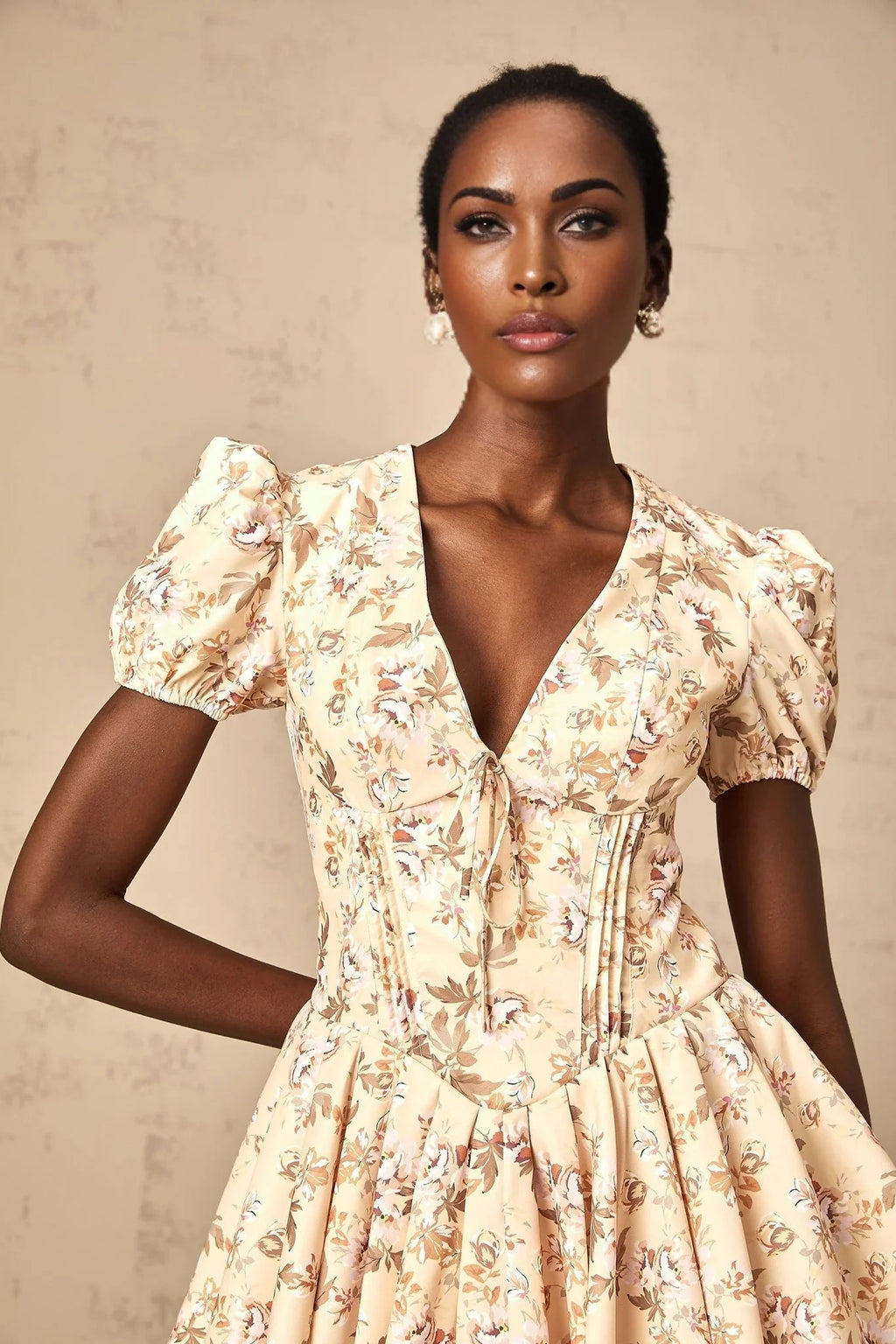 Fiona Mini Dress Yellow Floral Print Pleated