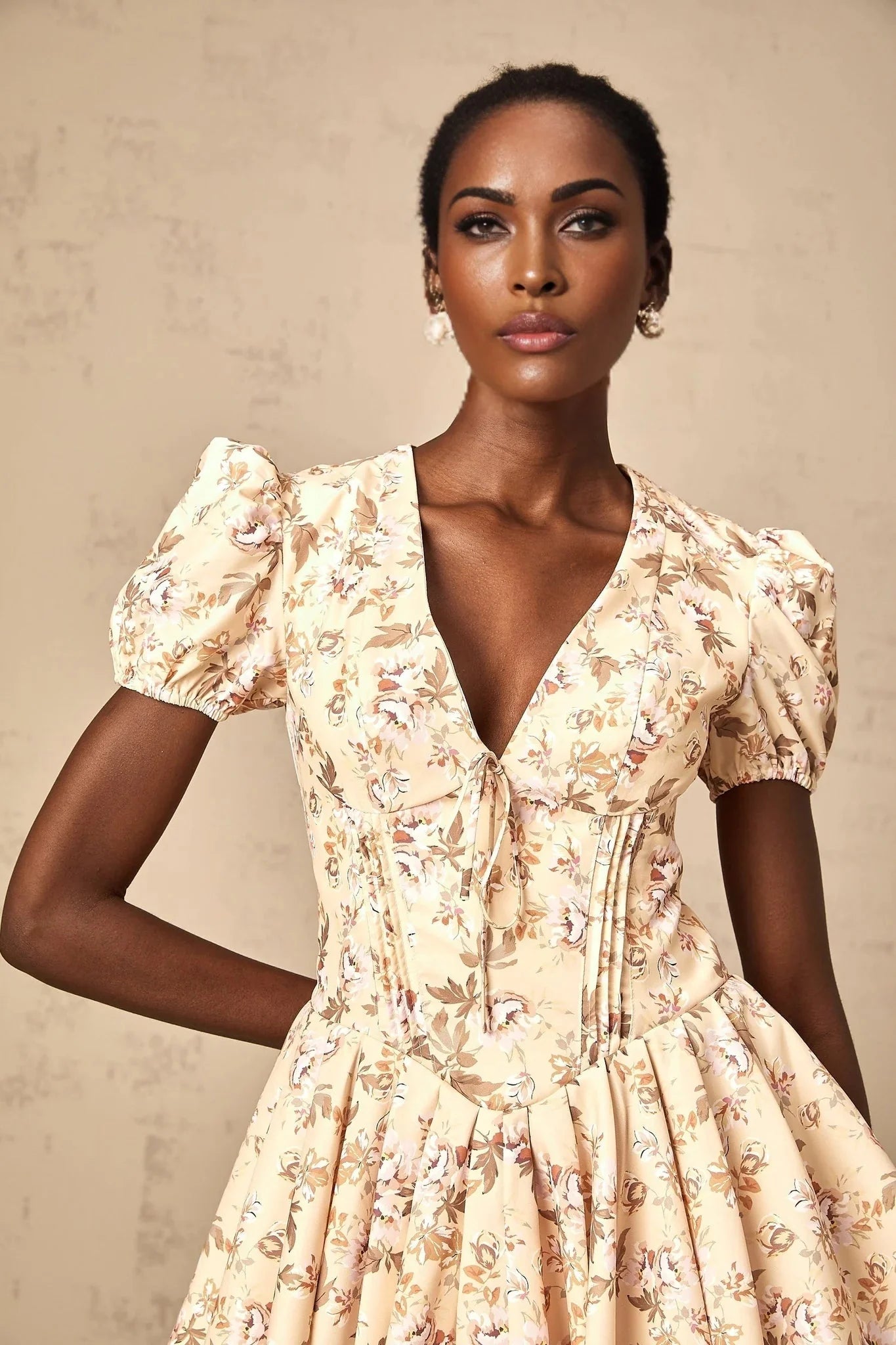Fiona Mini Dress Yellow Floral Print Pleated