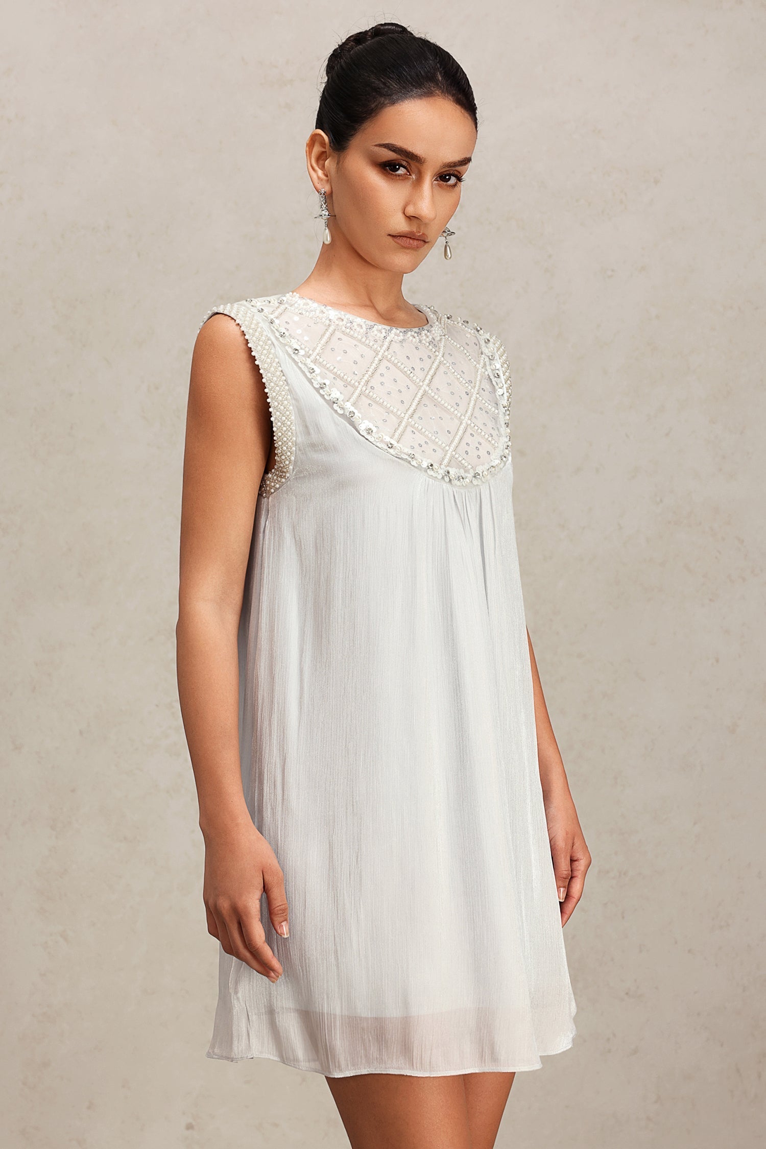 Fiona Silver Diamond Patterned Sleeveless Dress