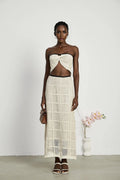 Fiona Top & Skirt Set - Off Shoulder - Stretch Knit - Cropped Top - Midi Length - Rear Tie - Side Zip