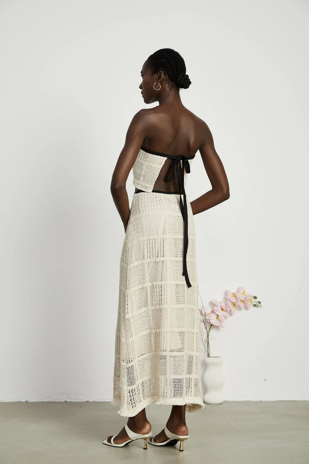 Fiona Top & Skirt Set - Off Shoulder - Stretch Knit - Cropped Top - Midi Length - Rear Tie - Side Zip