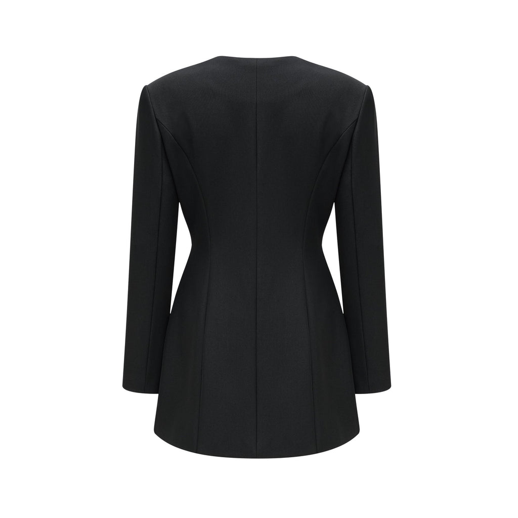 Fionnghuala Mini Dress - Button Detail Front - Long Sleeves - Square Neckline - Snap Button Closure