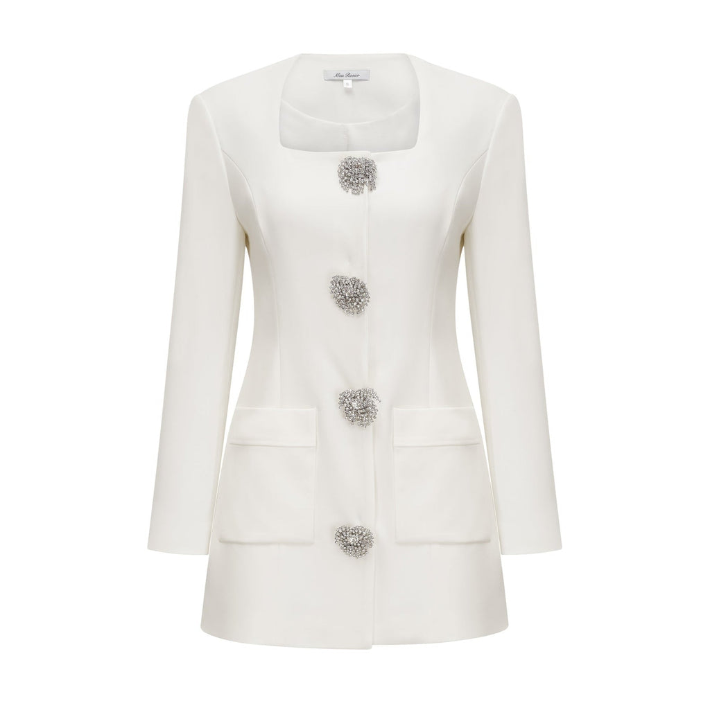 Fionnghuala Women's Blazer - Structured Silhouette - Square Neckline - Tailored Fit - Front Snap Button Closure - Versatile Style