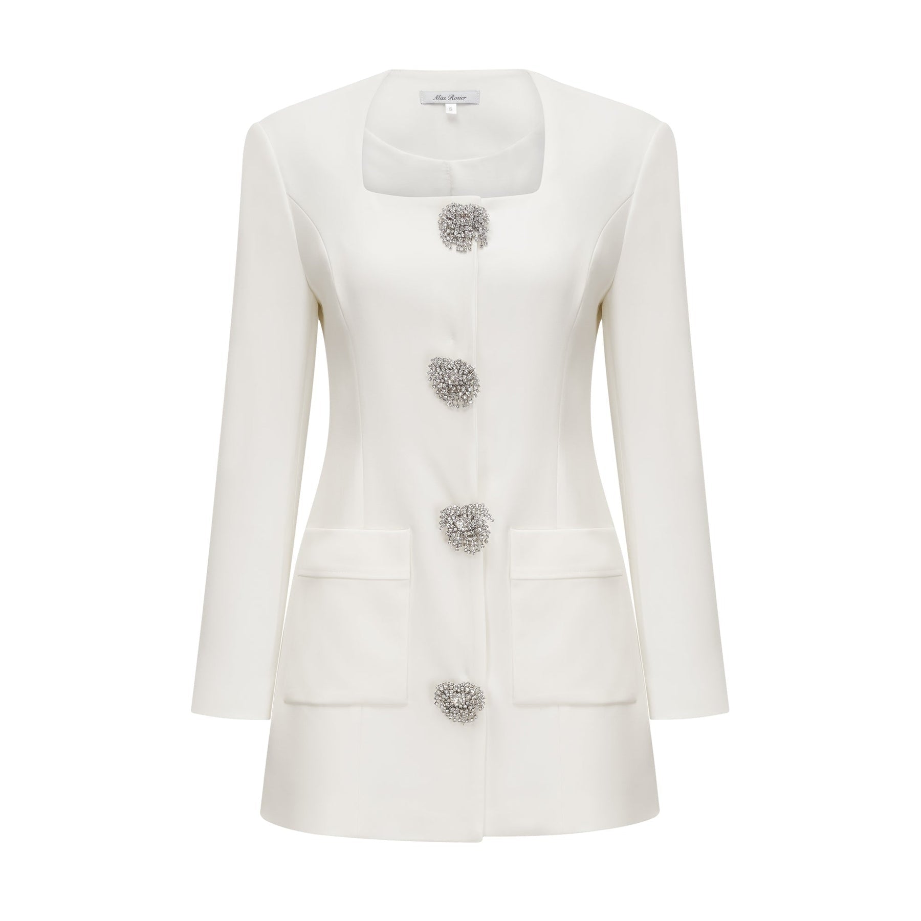 Fionnghuala Women's Blazer - Structured Silhouette - Square Neckline - Tailored Fit - Front Snap Button Closure - Versatile Style
