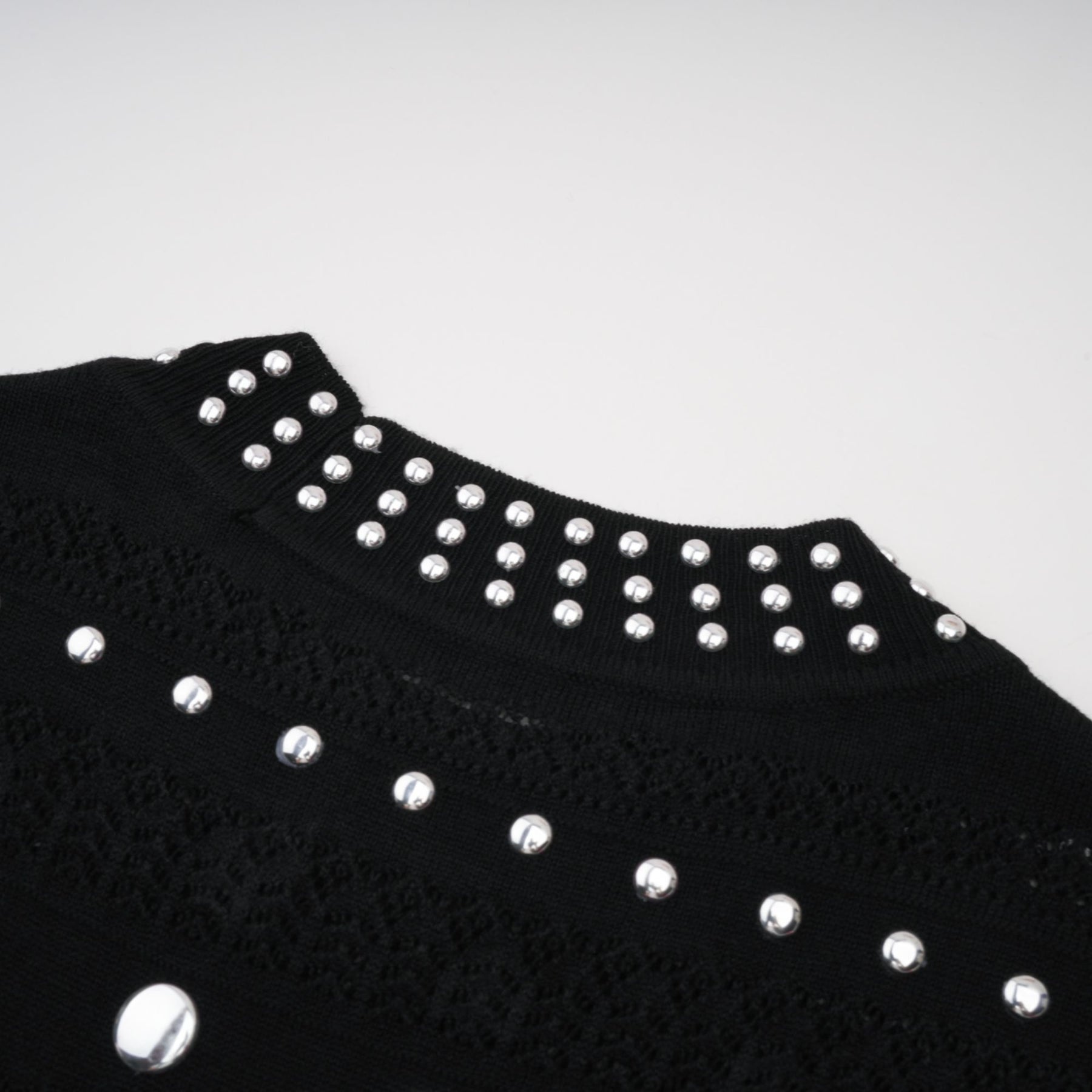 Fiorella Maxi Dress - Crochet Knit - Stud Embellishments - Ruffled Hem - Stretch Design
